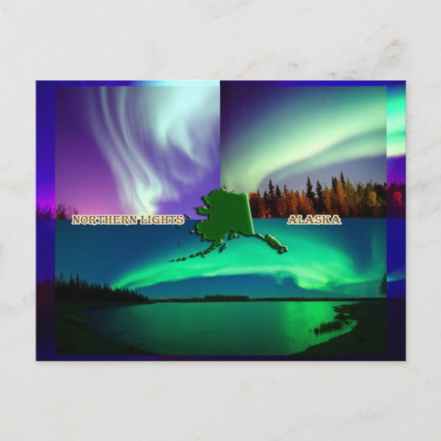 Cartão Postal Aurora Boreal do Alasca Colagem (Frente)