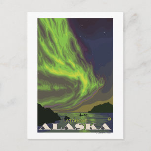 Cartão Postal Aurora Boreal e Orcas - Latouche, Alasca
