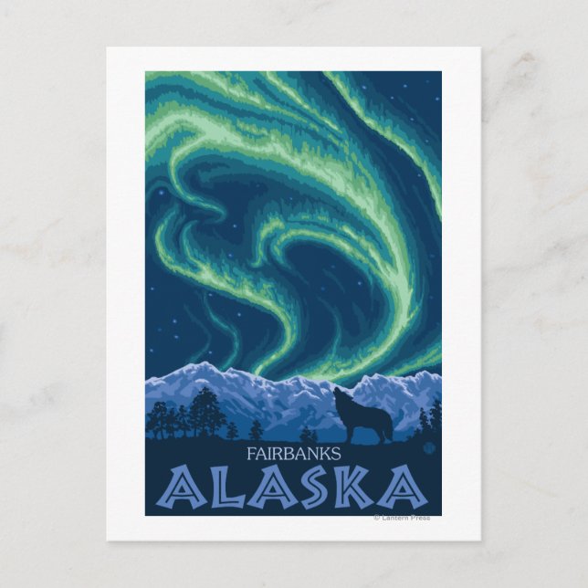 Cartão Postal Aurora Boreal - Fairbanks, Alasca (Frente)