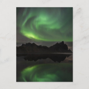 Cartão Postal Aurora Boreal   Praia Vestrahorn Hofn, Islândia