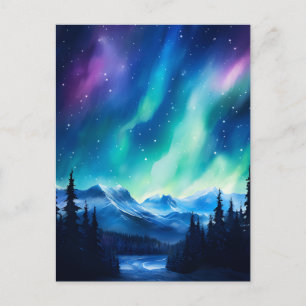 Cartão Postal Aurora Boreal Sobre Montanhas Cênica