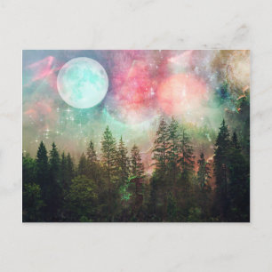 Cartão Postal Aurora Forest Full Moon