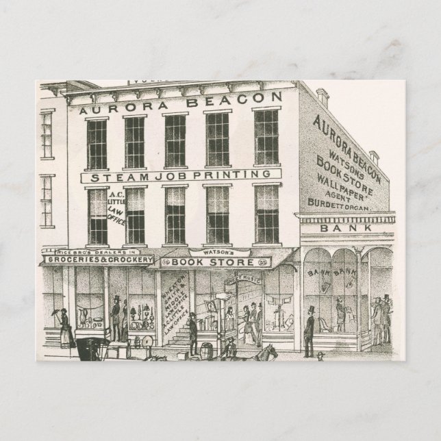 Cartão Postal Aurora Illinois Aurora Beacon News 1871 Stone Lith (Frente)