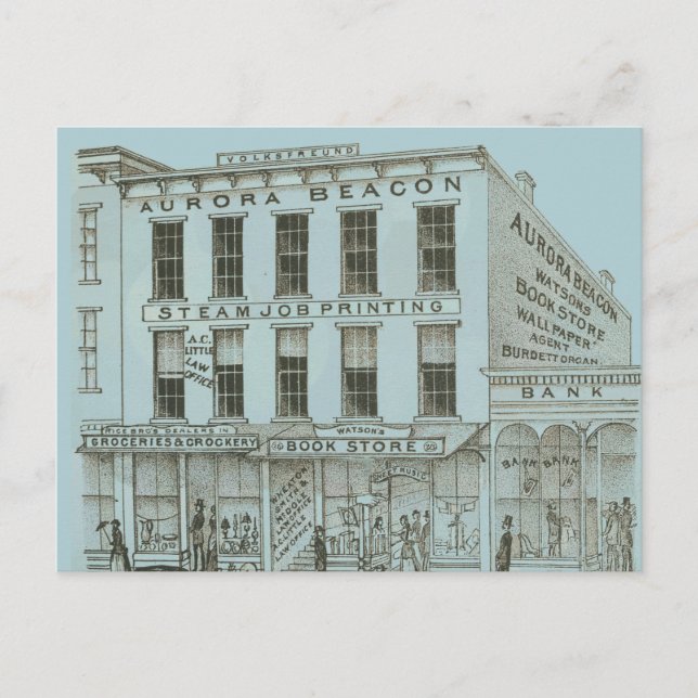 Cartão Postal Aurora Illinois Aurora Beacon News 1871 Stone Lith (Frente)