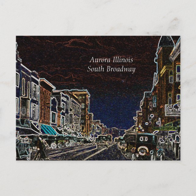Cartão Postal Aurora Illinois South Broadway Arte Neon 1920 (Frente)