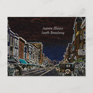 Cartão Postal Aurora Illinois South Broadway Neon Art 1920