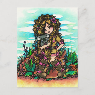 Cartão Postal Aussie Girl Koala Kangaroo - Cartão-postal para a