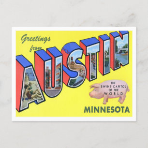 Cartão Postal Austin, Minnesota Vintage Big Letters