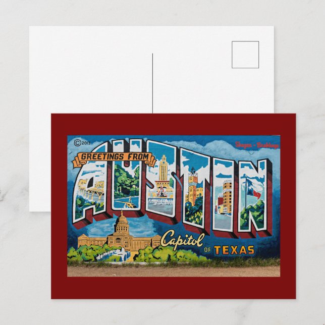Cartão Postal Austin, Saudações do Texas (Frente/Verso)