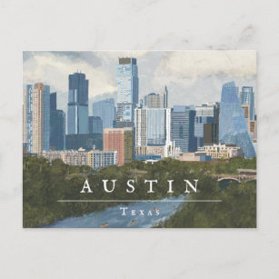 Cartão Postal Austin Skyline Painted Art Impressão