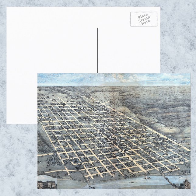 Cartão Postal Austin, Texas Antique Aerial City Map de 1873 (Criador carregado)