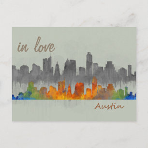 Cartão Postal Austin Texas aquarela paisagem urbana em cidade do