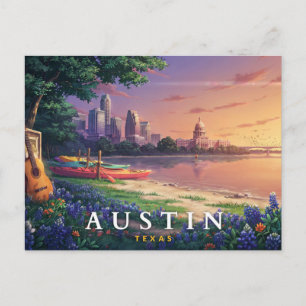 Cartão Postal Austin Texas Retro Riverfront Música Viagem 