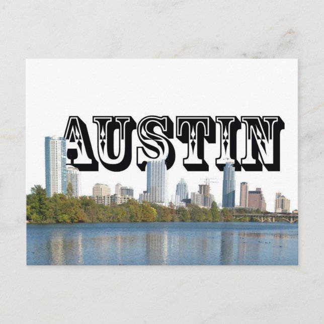 Cartão Postal Austin Texas Skyline com Austin no céu (Frente)