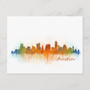 Cartão Postal Austin Texas skyline Watercolor v3