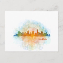 Cartão Postal Austin Texas skyline watercolor v4