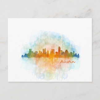 Cartão Postal Austin Texas skyline watercolor v4