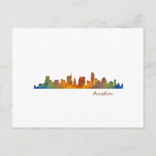 Cartão Postal Austin Texas watercolor skyline v1