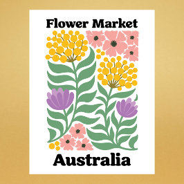 Cartão Postal Australia Flower Market Golden Wattle Pink Blossom