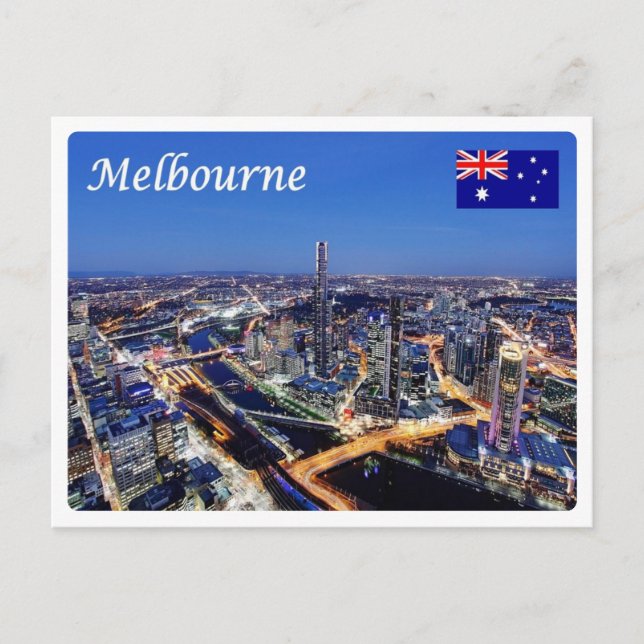 Cartão Postal Austrália - Melbourne por Night - (Frente)