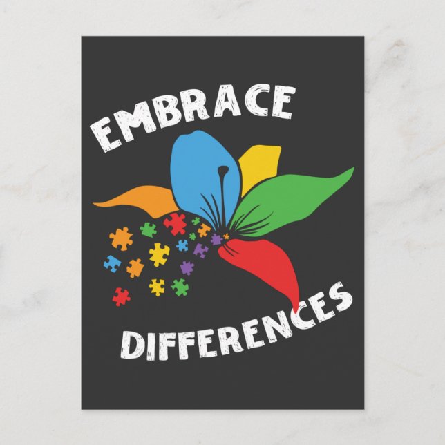 Cartão Postal Autism Awareness Embrace Differences Puzzle (Frente)