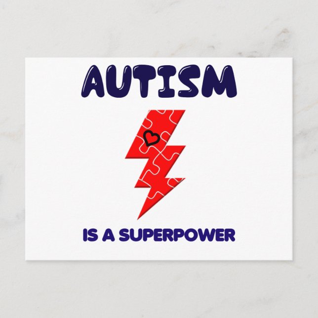 Cartão Postal Autismo é superpoder, condição mental mente saúde (Frente)