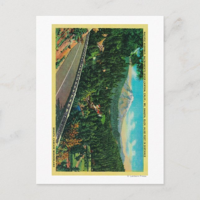 Cartão Postal Autoestrada do Pacífico com o Monte Shasta à Distâ (Frente)