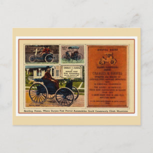 Cartão Postal Automóvel Charles Duryea vintage primeiro do mundo