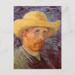 Cartão Postal Autorretrato com chapéu de palha de Vincent van Go