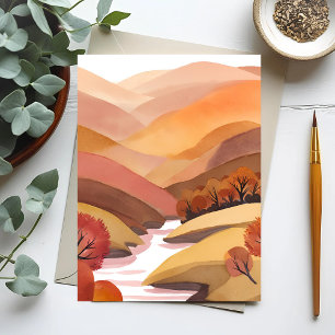 Cartão Postal Autumn Abode   Paisagem em Aquarela de Folhagem de