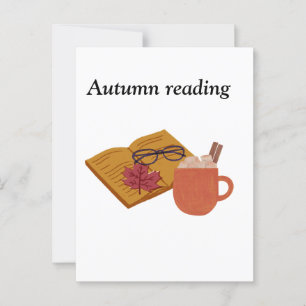 Cartão Postal Autumn Cozy Vibes - Cacau quente, Livro e Folhas d