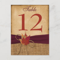 Autumn Deixa FAUX Burlap Table Number Card - Vinho