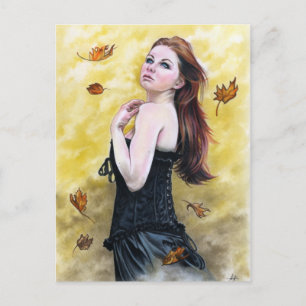 Cartão Postal Autumn deixa Lady fantasia art Katerinaart