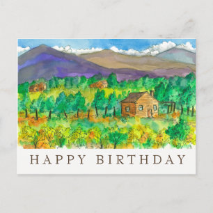 Cartão Postal Autumn Desert Watercolor Painting Feliz Aniversár