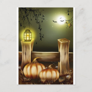 Cartão Postal Autumn Fall Pumpkins Moon Night Destinage