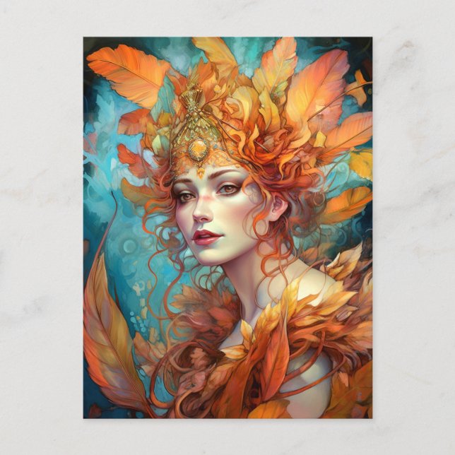 Cartão Postal Autumn Fall Queen Goddese Fantasy Art (Frente)