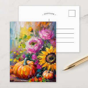 Cartão Postal Autumn Floral e Pumpkins