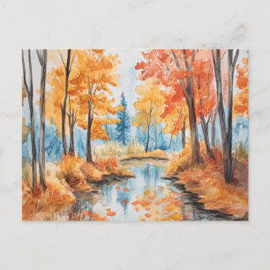 Cartão Postal Autumn Forest Watercolor Art