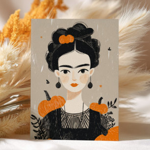 Cartão Postal Autumn Frida Kahlo Ilustração do Dia das Bruxas