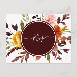 Cartão Postal Autumn Garden Burgundy Watercolor Wedch RSVP