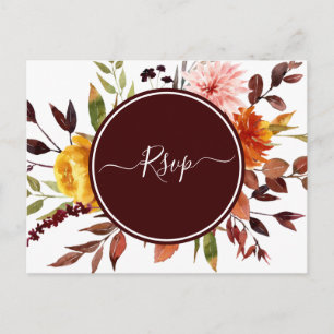 Cartão Postal Autumn Garden Burgundy Watercolor Wedch RSVP