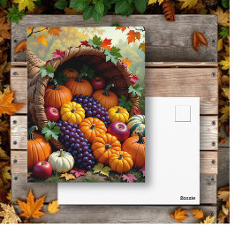 Cartão Postal Autumn Harvest and Blessings Cornucopia 