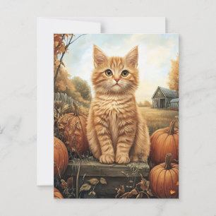 Cartão Postal Autumn Kitten com Pumpkins