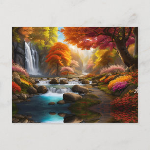 Cartão Postal Autumn Landscape Waterfall