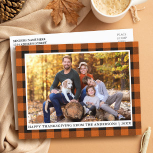 Cartão Postal Autumn Orange Xadrez Foto Feliz Ação de Graças