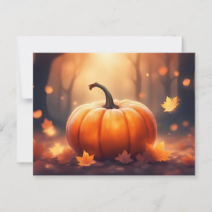 Cartão Postal Autumn Pumpkin com Ilustração de Folhas de outono