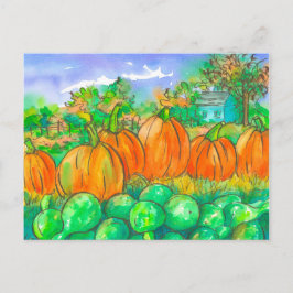 Cartão Postal Autumn Pumpkin Gourds Colheita Watercolor