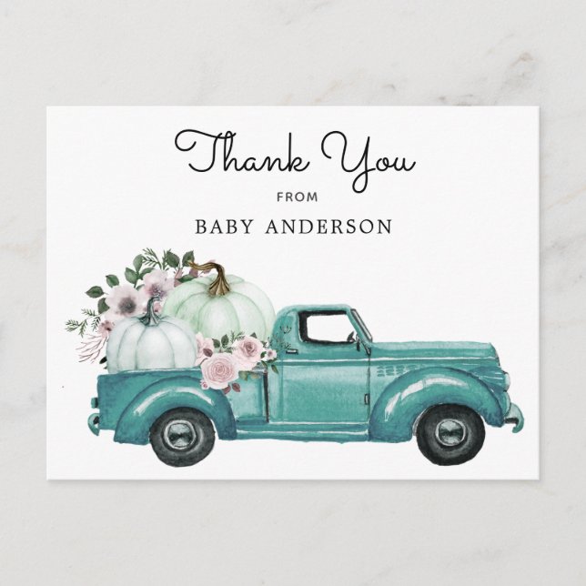 Cartão Postal Autumn Pumpkin Truck Drive Por Chá de fraldas (Frente)