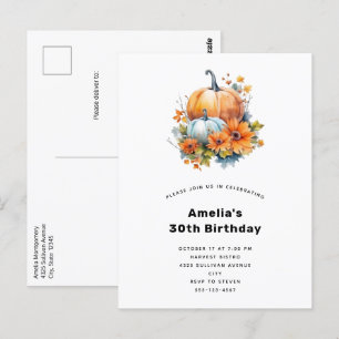 Cartão Postal Autumn Pumpkins com Flores e Folhagem Aniversário