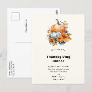 Cartão Postal Autumn Pumpkins com Flores Janto de Ação de Graças